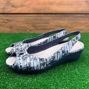 Crocs Mabyn Mini Wedge Slingback Sandal Women's 8W Green Black Floral Open Toe
